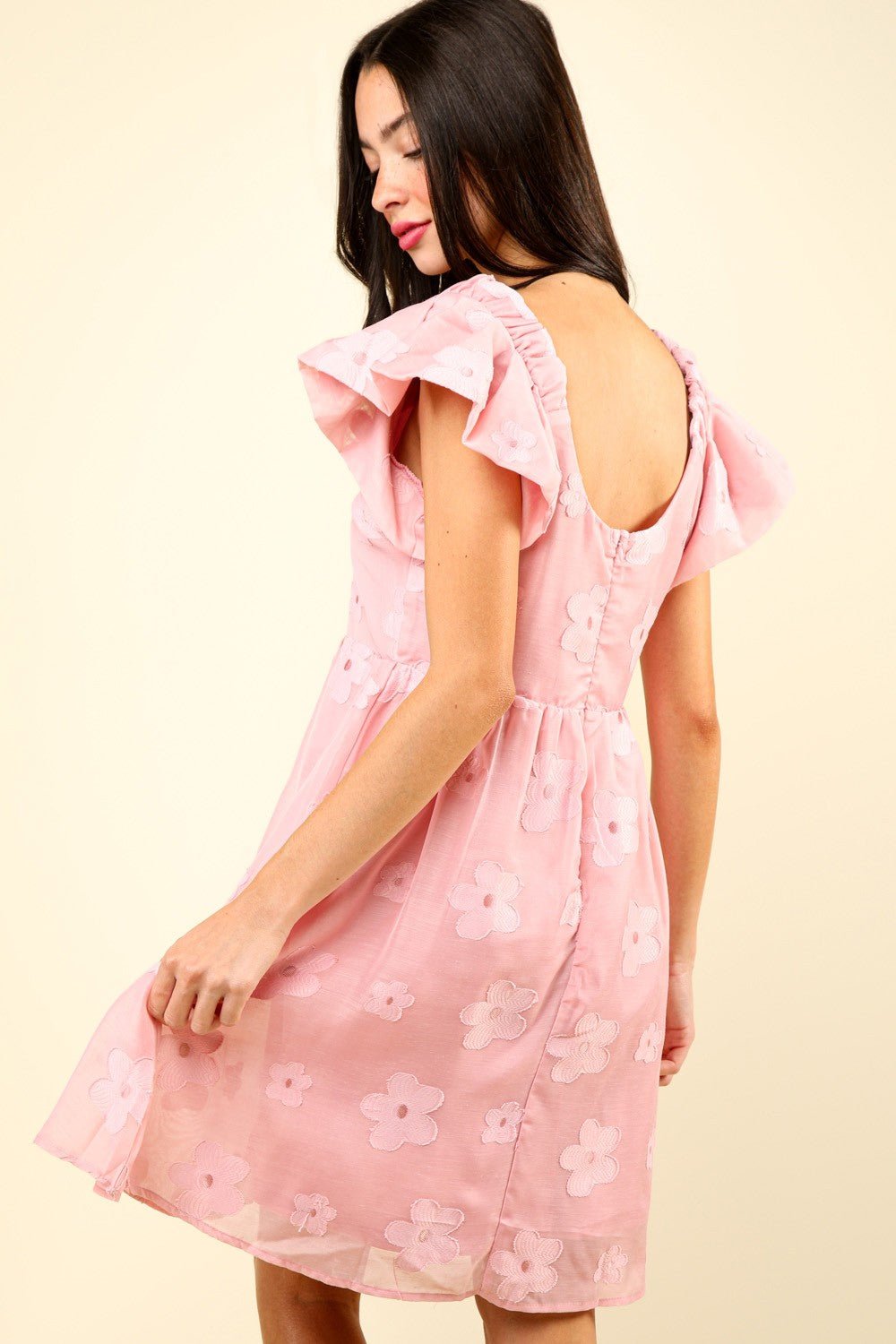 Flower Embroidered Organza Mini Dress in PinkMini DressVery J