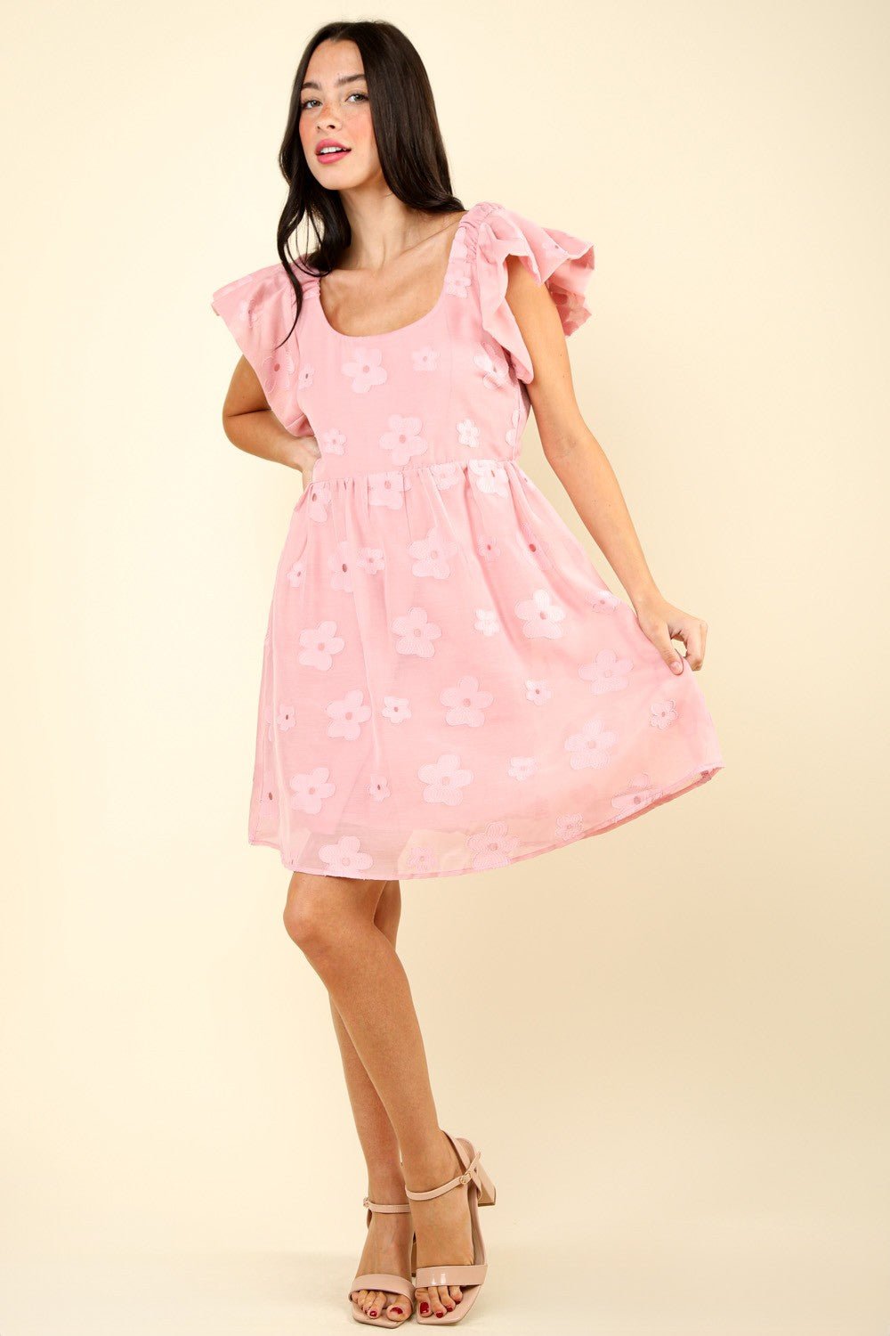 Flower Embroidered Organza Mini Dress in PinkMini DressVery J