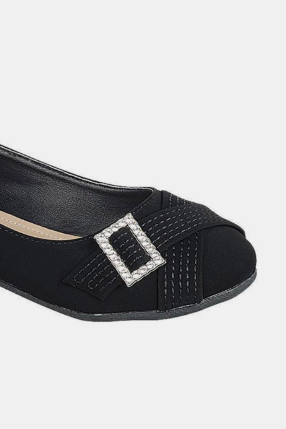 Forever Link - Black Vegan Leather Rhinestone Buckle Ballet Flats