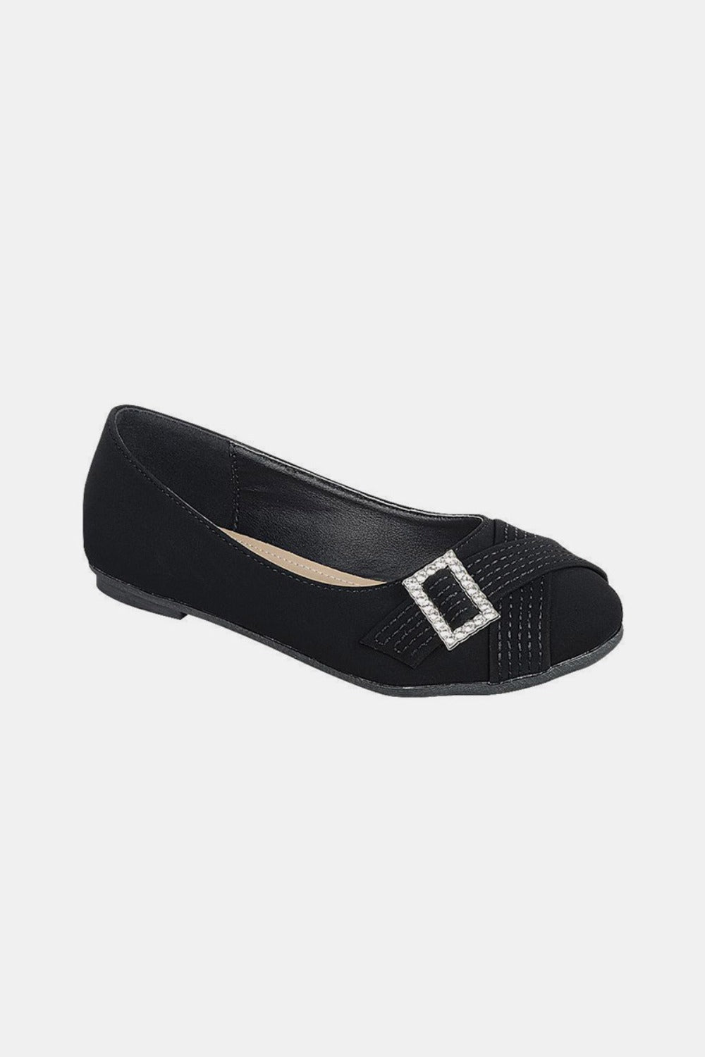 Forever Link - Black Vegan Leather Rhinestone Buckle Ballet Flats