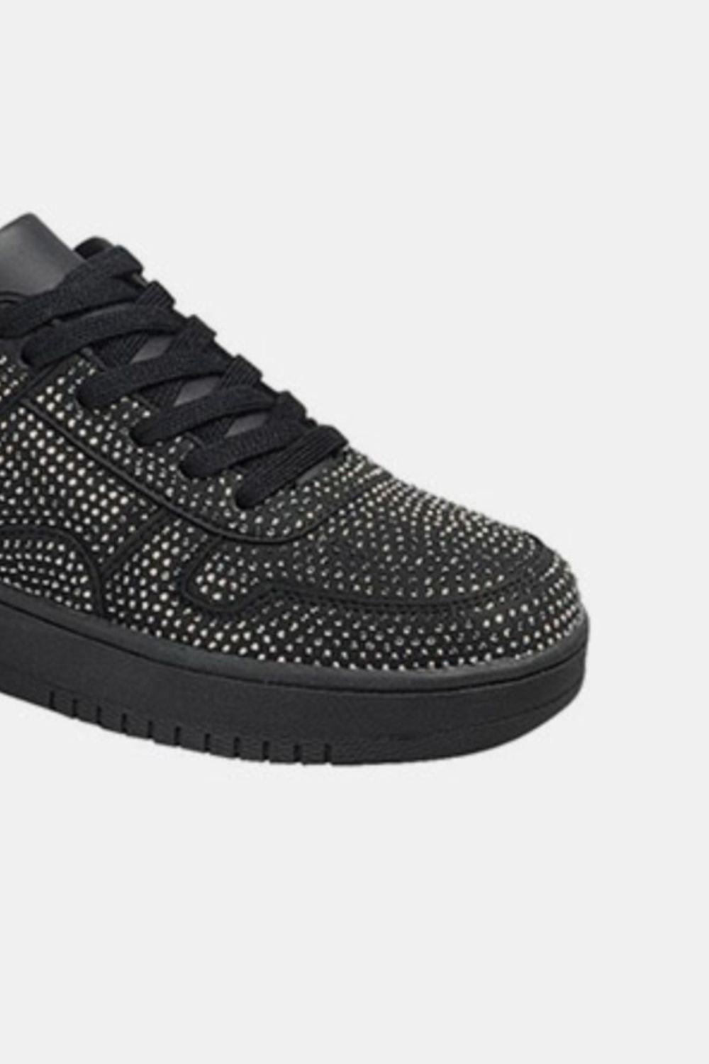 Forever Link - Black Vegan Leather Rhinestone Platform Sneakers