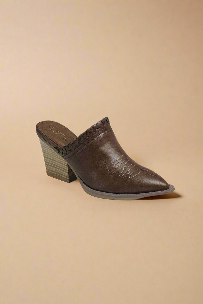 Forever Link - Brown Vegan Leather Pointy Toe Chunky Mules