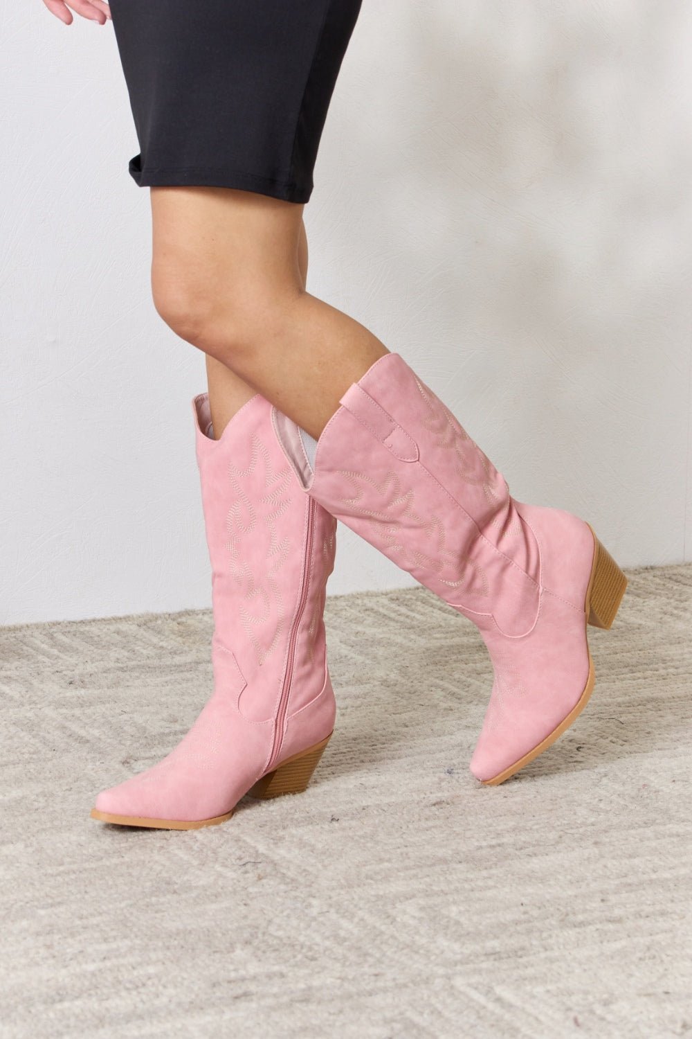 Forever Link - Pink Vegan Leather Knee High Cowgirl Boots