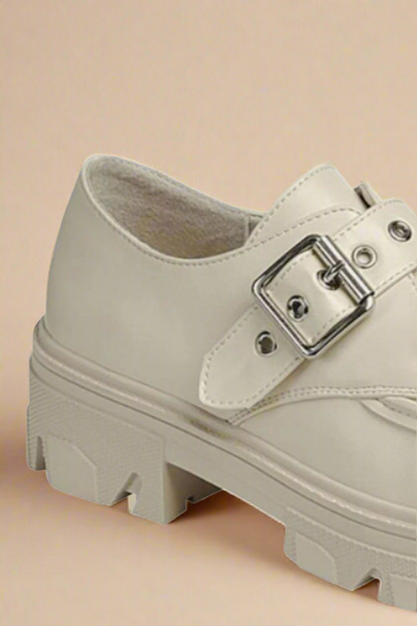 Forever Link - Vegan Leather Buckled Platform Lug Sole Loafers in Bone