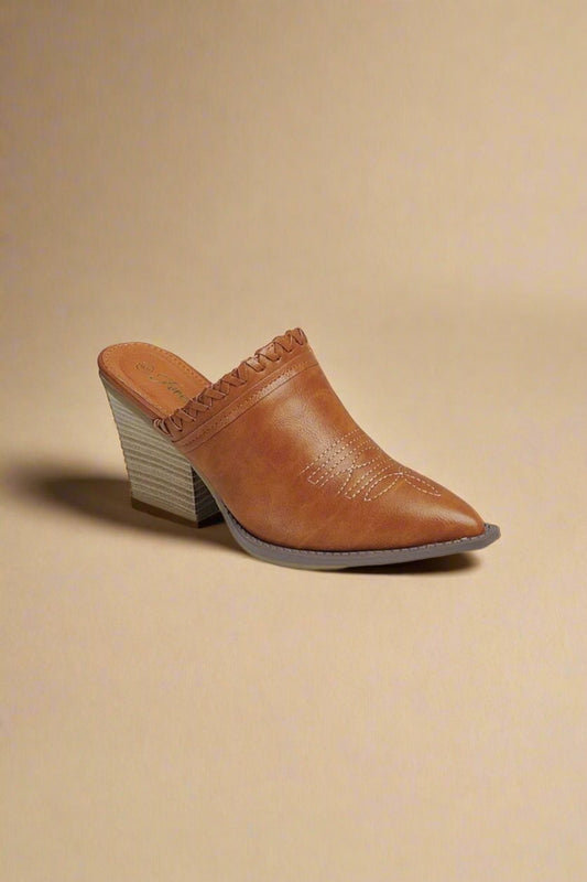 Forever Link - Vegan Leather Pointy Toe Chunky Mules in Tan