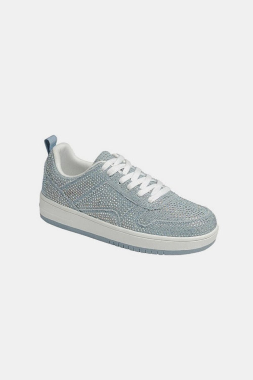 Forever Link - Vegan Leather Rhinestone Platform Sneakers in Blue Denim