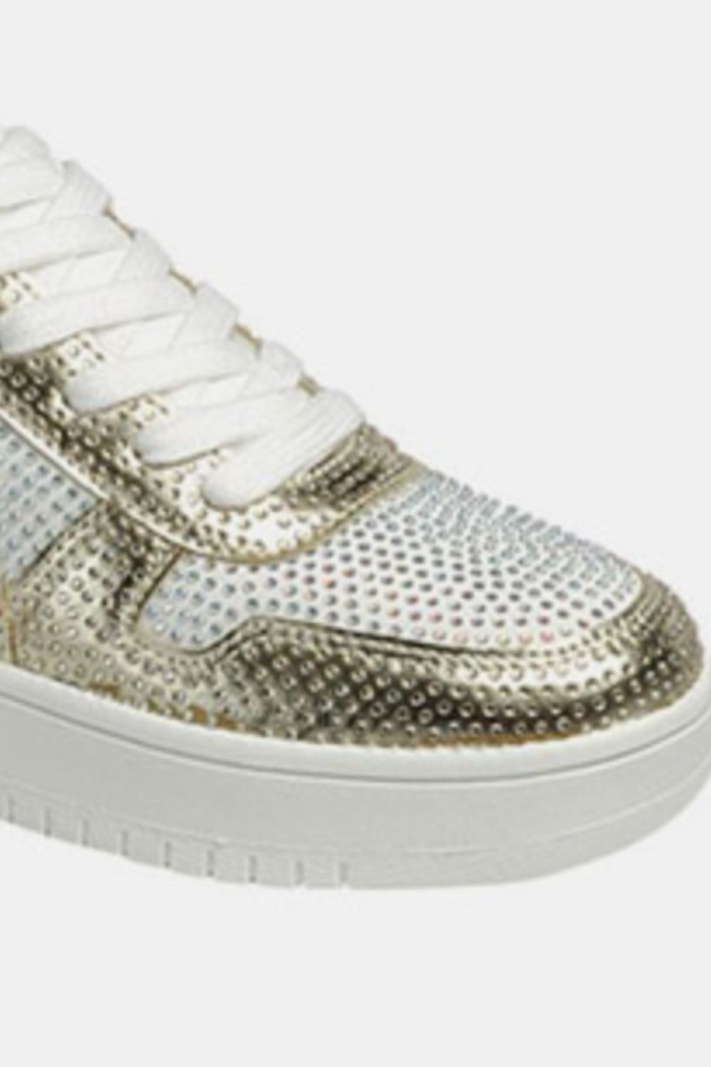 Forever Link - Vegan Leather Rhinestone Platform Sneakers in Gold White