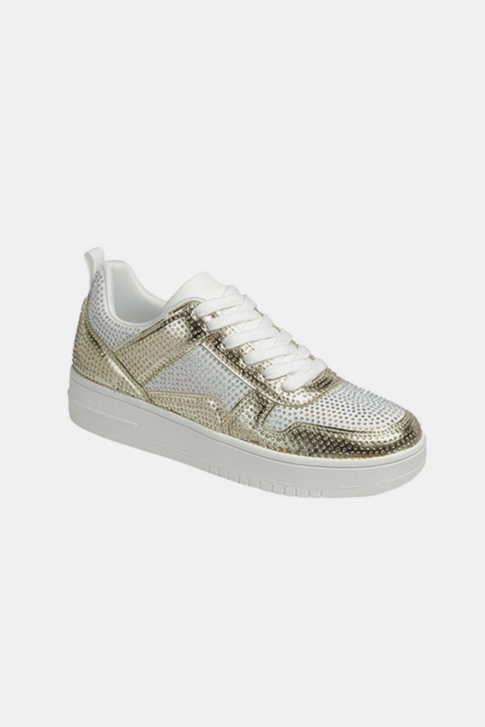 Forever Link - Vegan Leather Rhinestone Platform Sneakers in Gold White