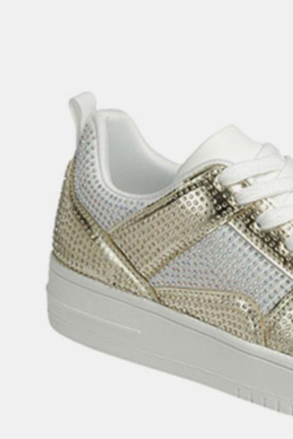 Forever Link - Vegan Leather Rhinestone Platform Sneakers in Gold White