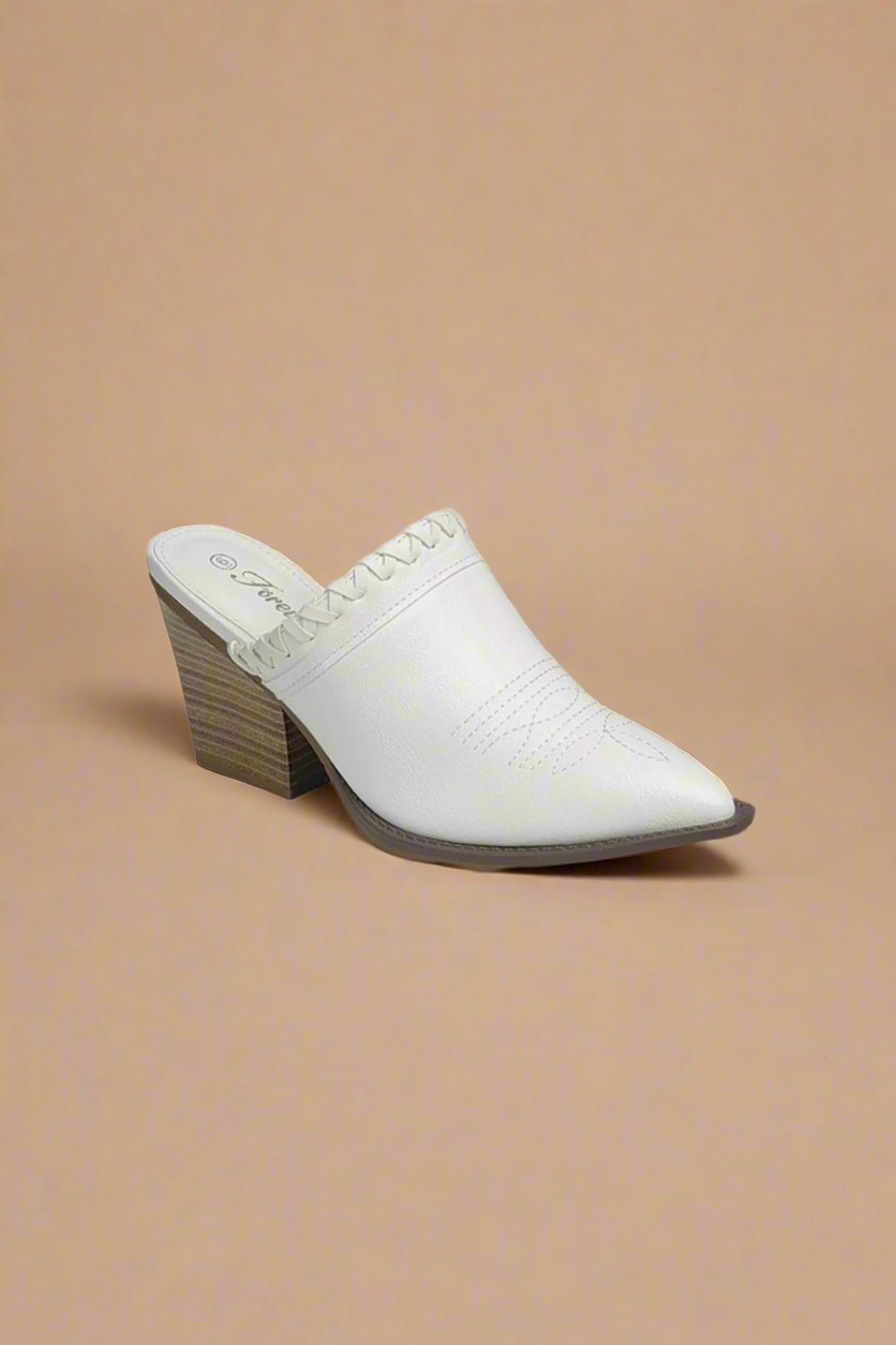 Forever Link - White Vegan Leather Pointy Toe Chunky Mules