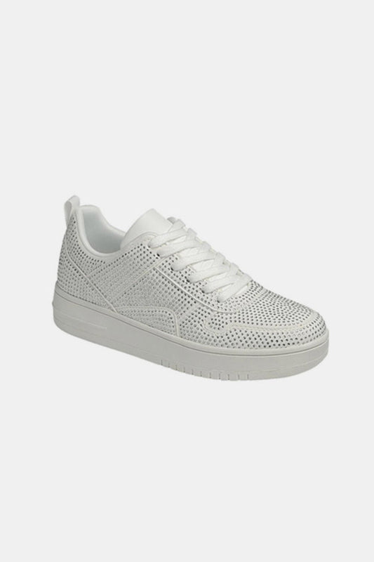 Forever Link - White Vegan Leather Rhinestone Platform Sneakers