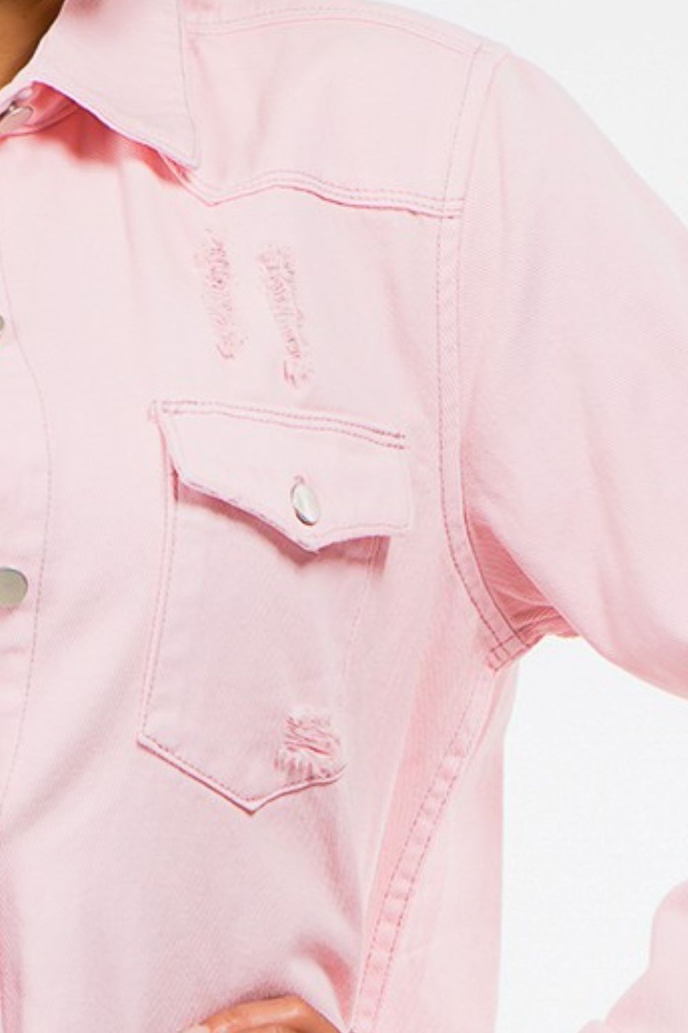Frayed Hem Distressed Denim Jacket in PinkJacketAmerican Bazi