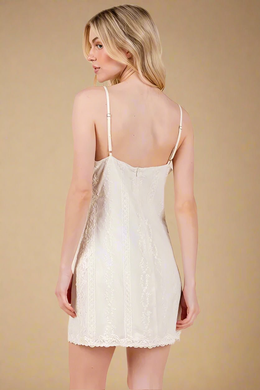GeeGee - Lace Trim Textured Mini Dress – Soft Ivory