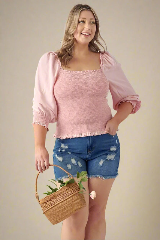 GeeGee - Smocked Puff Sleeve Top – Soft Pink
