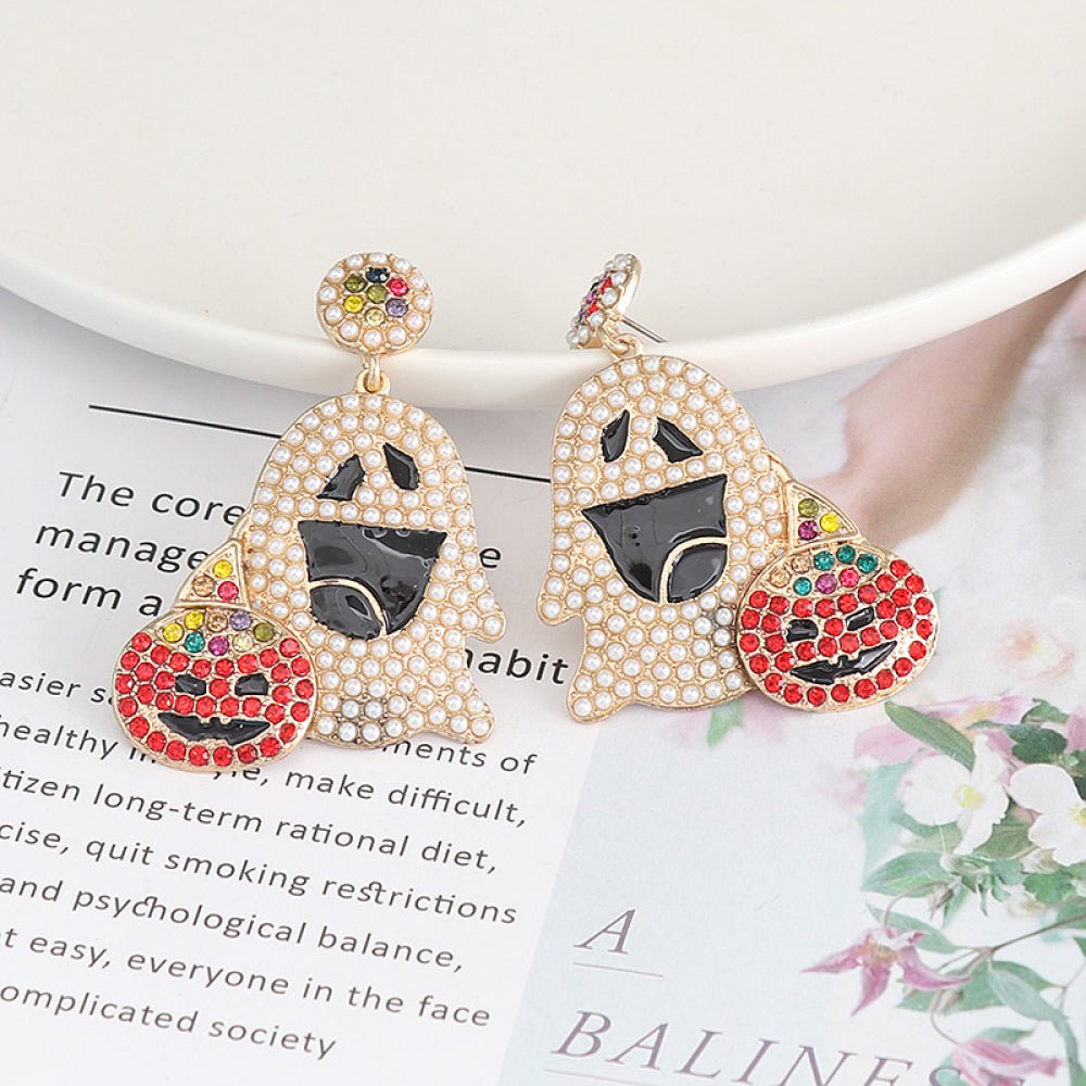 Ghost & Pumpkin Rhinestone Halloween Dangle EarringsEarringsBeach Rose Co.