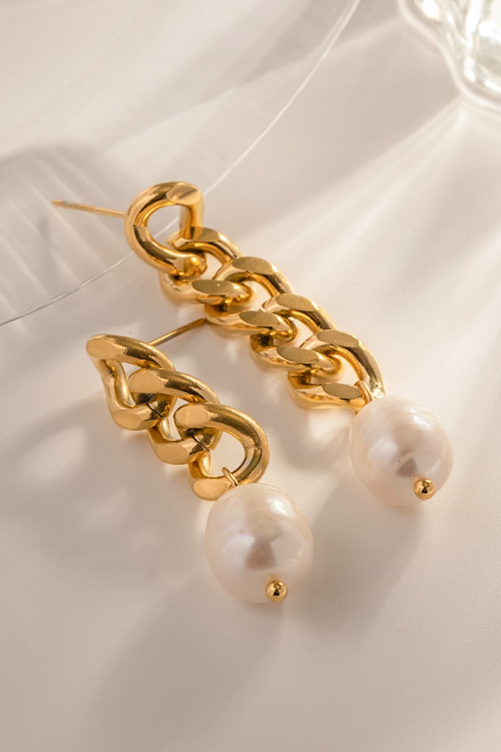 Gold Freshwater Pearl Asymmetrical Chain EarringsEarringsBeach Rose Co.