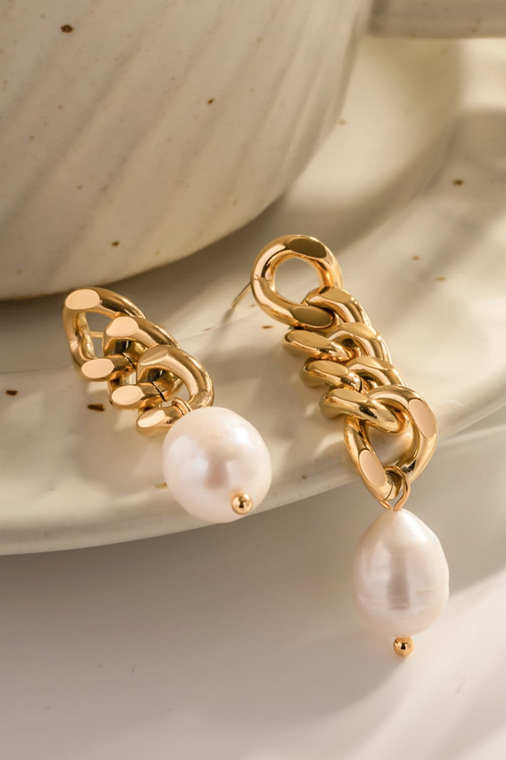 Gold Freshwater Pearl Asymmetrical Chain EarringsEarringsBeach Rose Co.