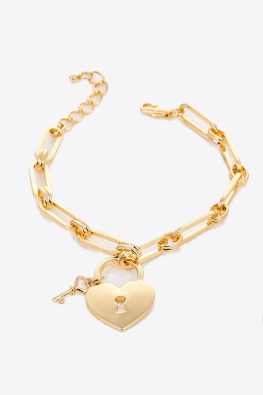 Gold Heart Lock Charm Chain BraceletBraceletBeach Rose Co.