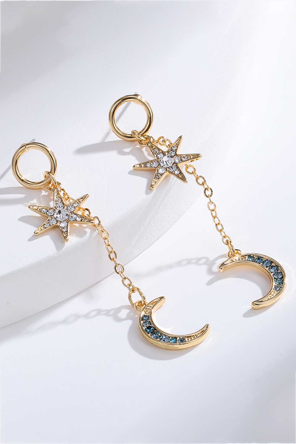 Gold Inlaid Rhinestone Star and Moon Drop EarringsEarringsBeach Rose Co.