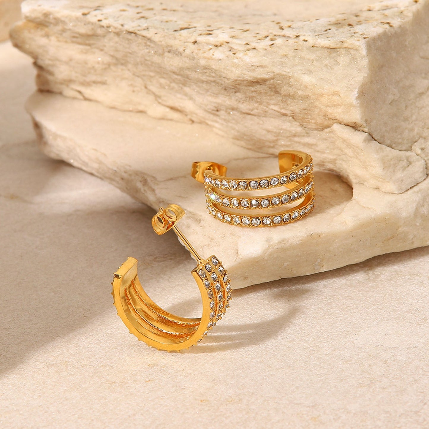 Gold Inlaid Zircon C-Hoop EarringsEarringsBeach Rose Co.