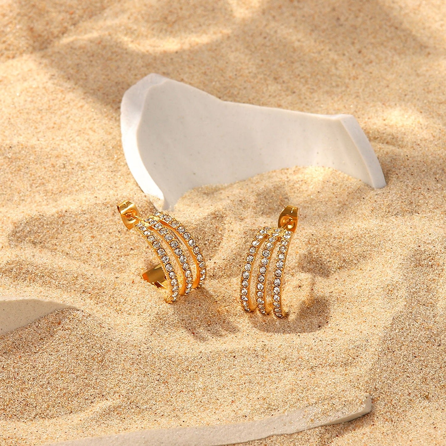 Gold Inlaid Zircon C-Hoop EarringsEarringsBeach Rose Co.