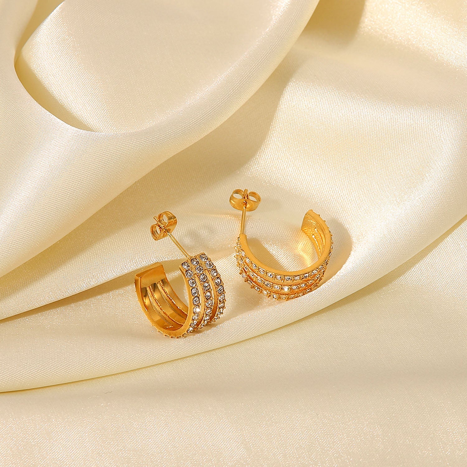 Gold Inlaid Zircon C-Hoop EarringsEarringsBeach Rose Co.