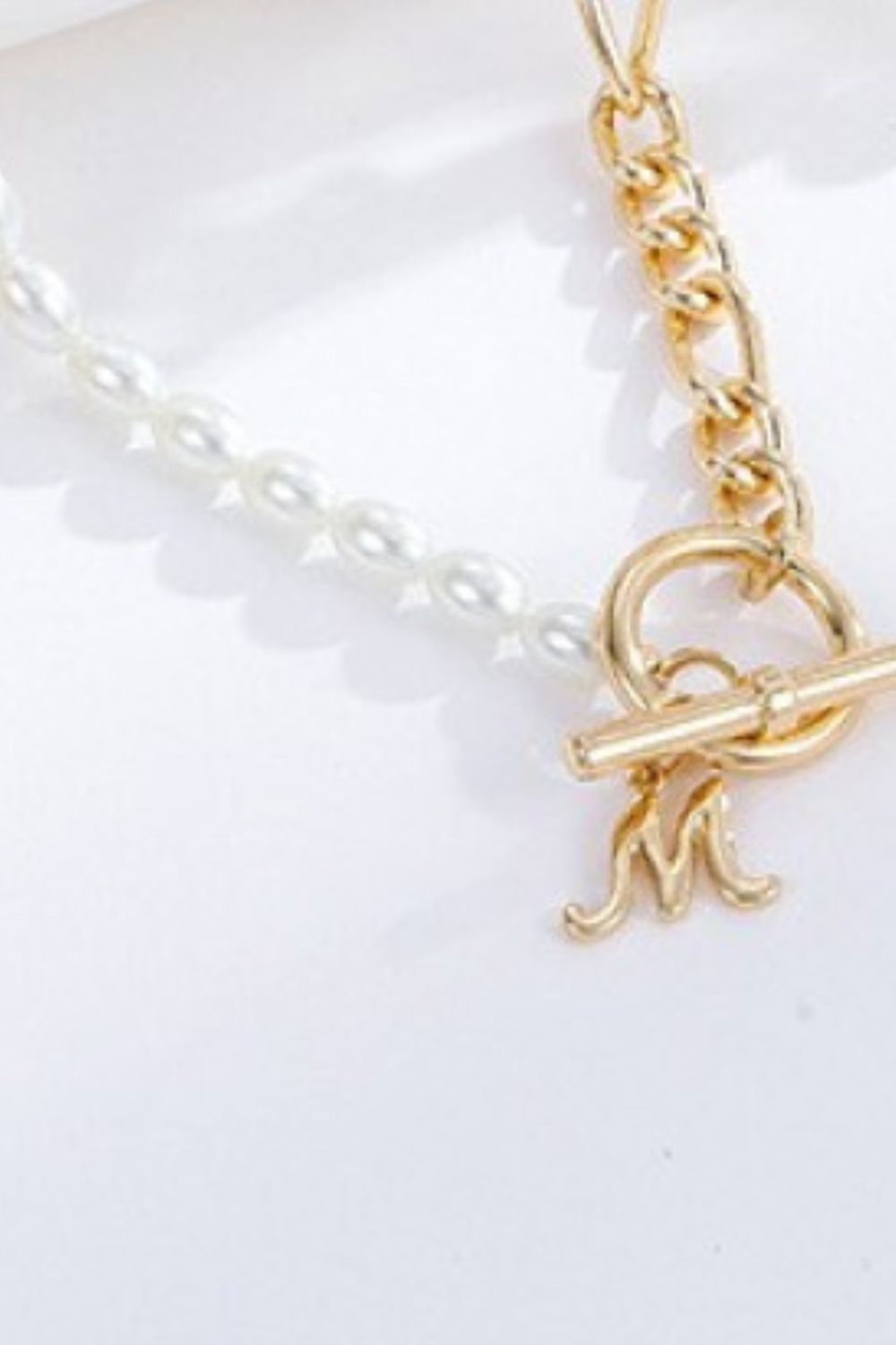 Gold M Initial Faux Pearl & Chain NecklaceNecklaceBeach Rose Co.