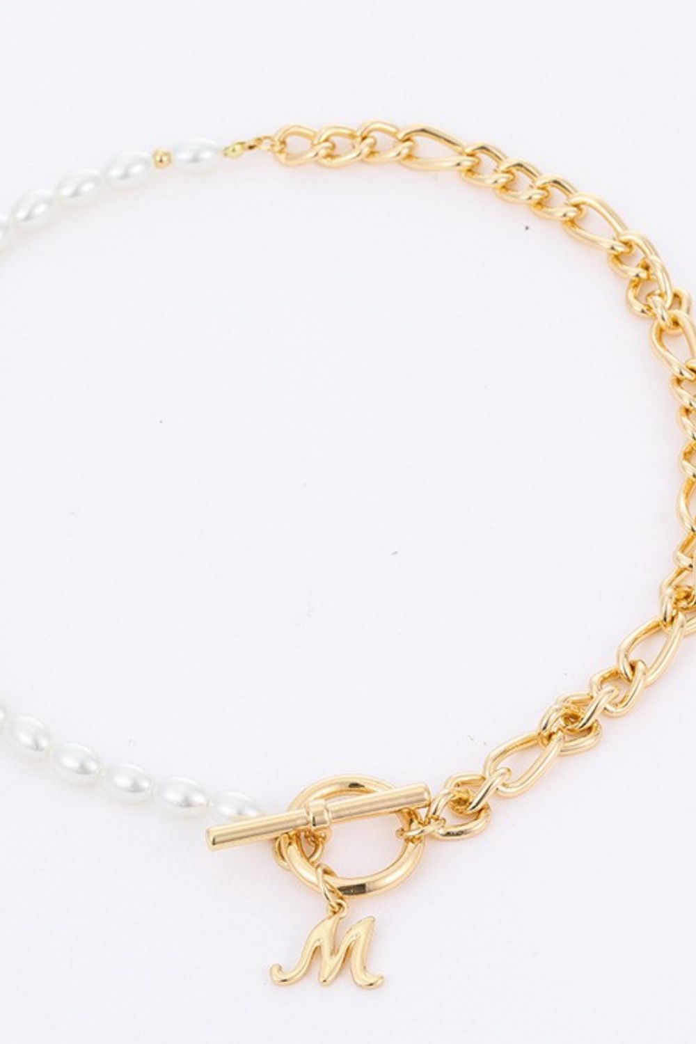 Gold M Initial Faux Pearl & Chain NecklaceNecklaceBeach Rose Co.