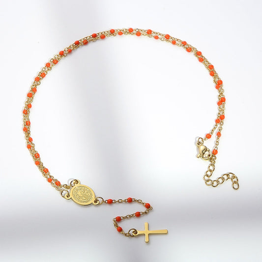 Gold-Plated Beaded Cross NecklaceNecklaceBeach Rose Co.