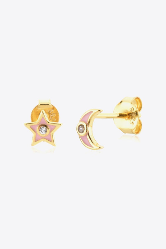 Gold Star and Moon Zircon Mismatched EarringsEarringsBeach Rose Co.