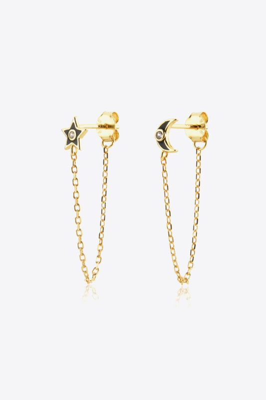 Gold Zircon Star & Moon Mismatched Chain EarringsEarringsBeach Rose Co.