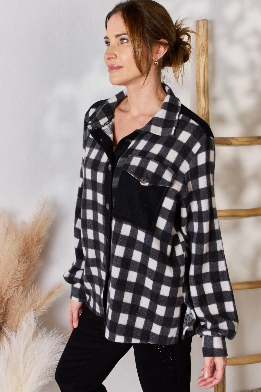 Hailey & Co - Black Plaid Button Up Jacket