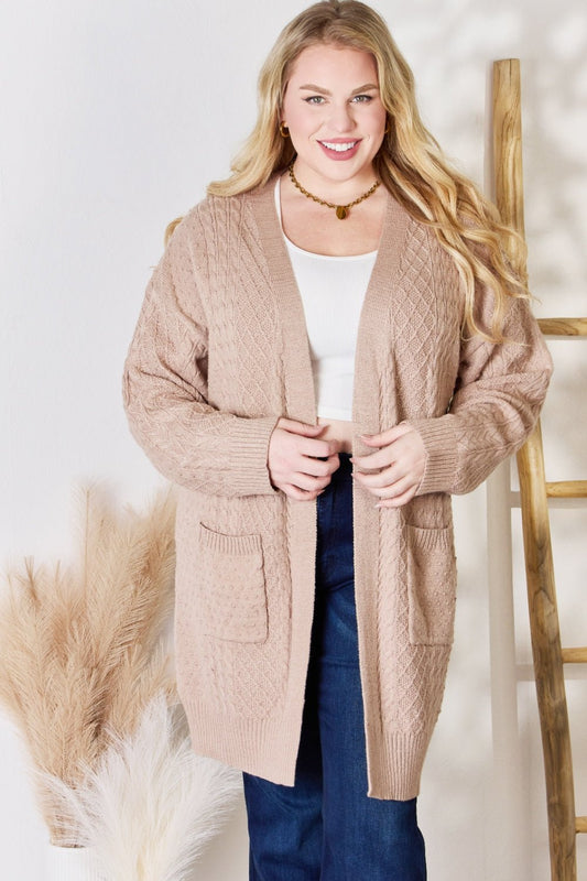 Hailey & Co - Cable - Knit Pocketed Cardigan in Mocha