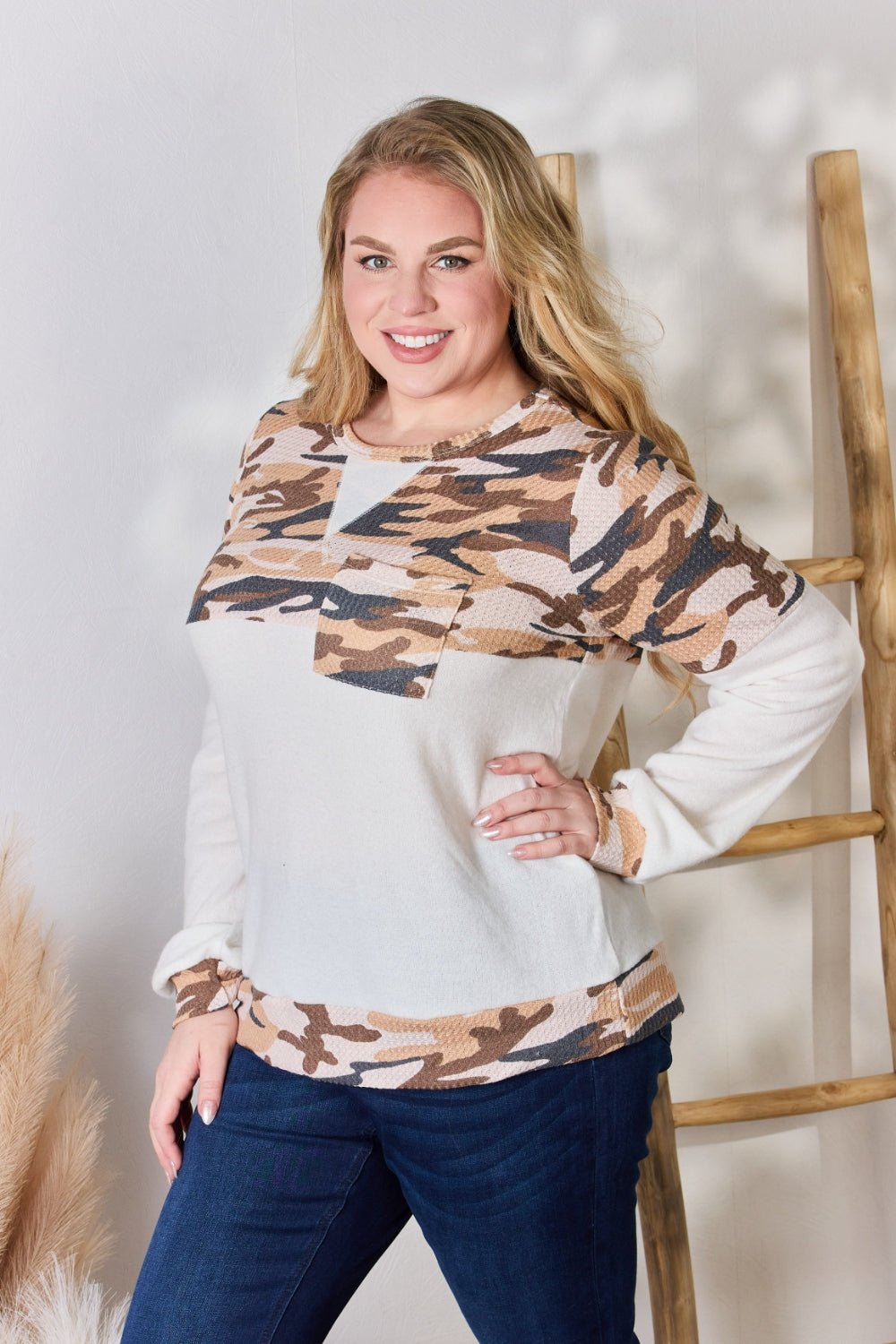 Hailey & Co - Camo Printed Blouse in Ivory