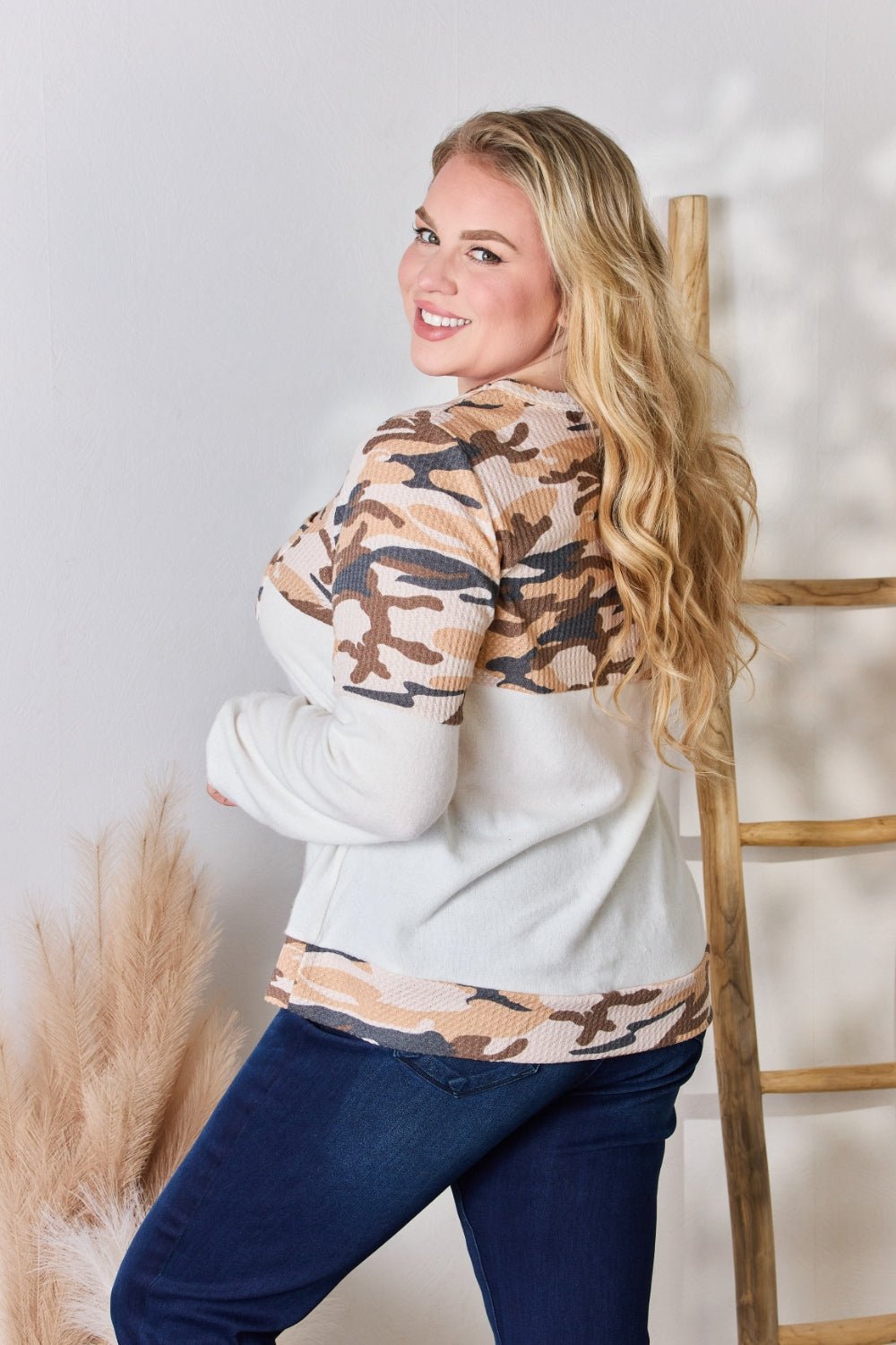 Hailey & Co - Camo Printed Blouse in Ivory