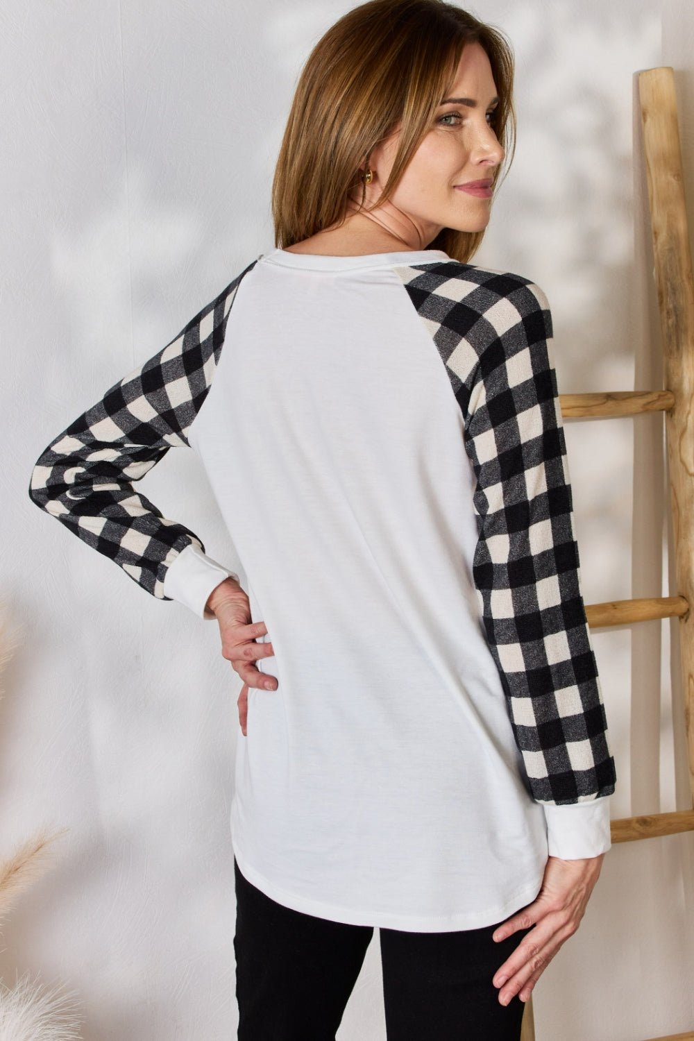 Hailey & Co - Grey Plaid Raglan Sleeve Blouse