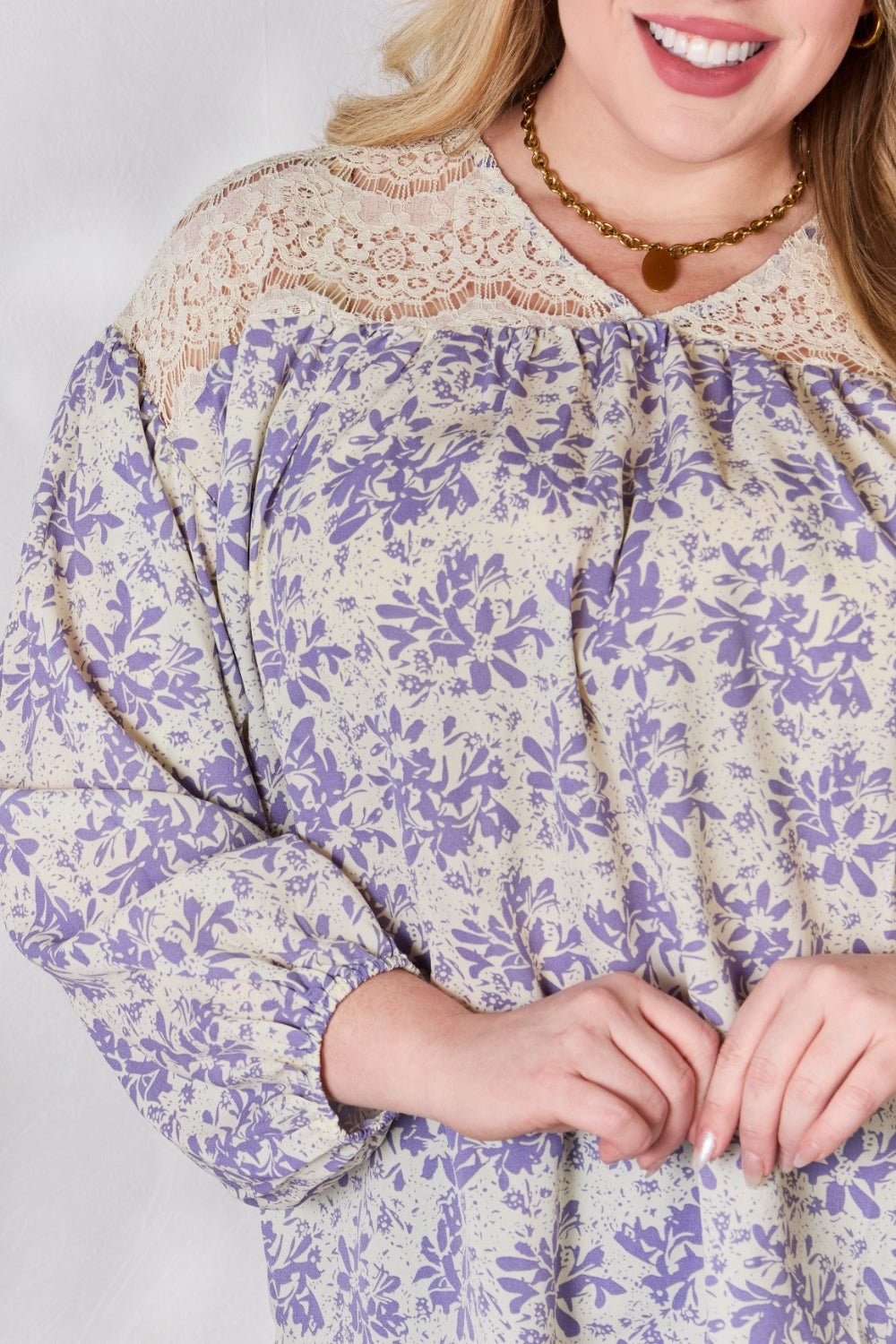 Hailey & Co - Lace Detail Floral Print Blouse in Lilac