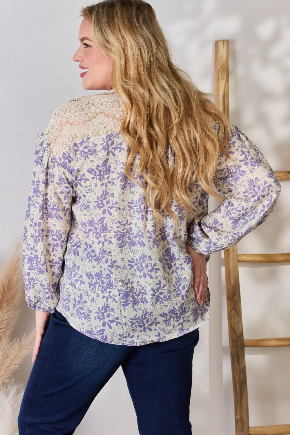 Hailey & Co - Lace Detail Floral Print Blouse in Lilac