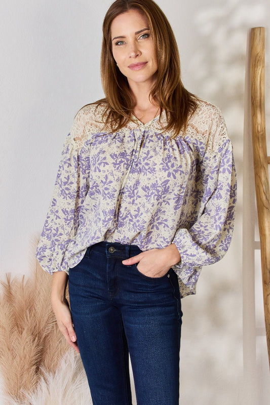 Hailey & Co - Lace Detail Floral Print Blouse in Lilac