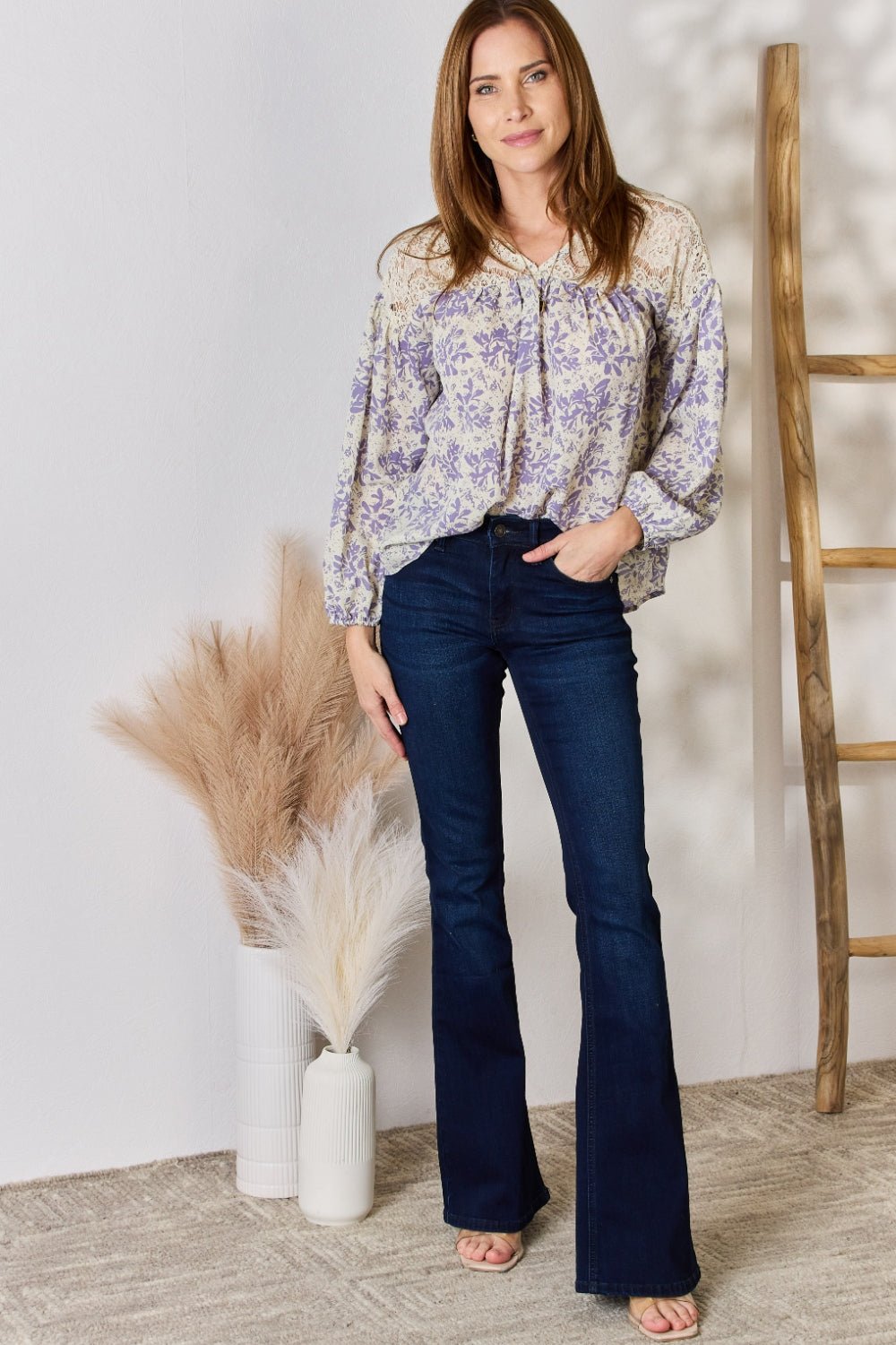 Hailey & Co - Lace Detail Floral Print Blouse in Lilac