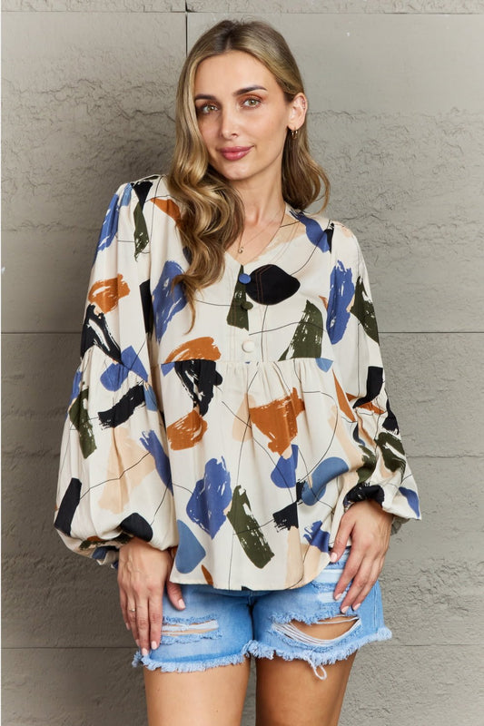 Hailey & Co - Multi Colored Printed Blouse in Beige