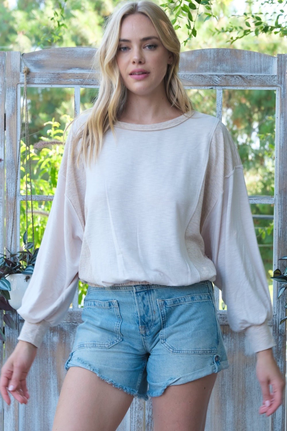 Hailey & Co - Rib Knit Two Tone Knit Top in Taupe