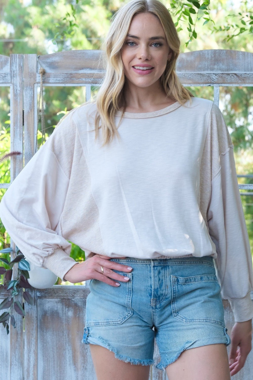 Hailey & Co - Rib Knit Two Tone Knit Top in Taupe