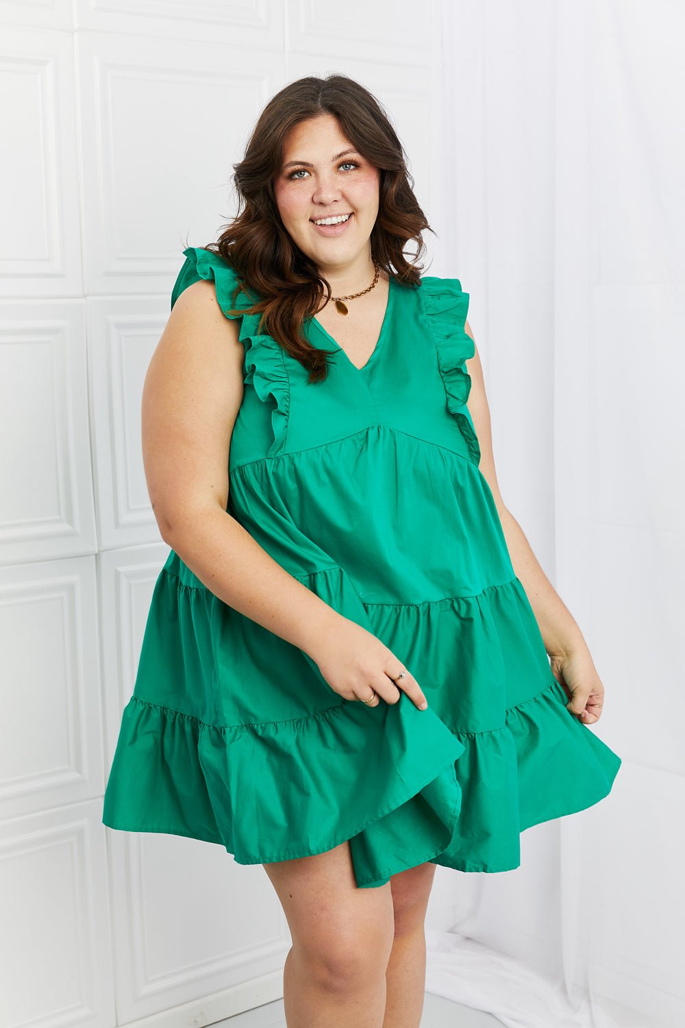 Hailey & CoRuffle Cap Sleeve Mini Dress in Green