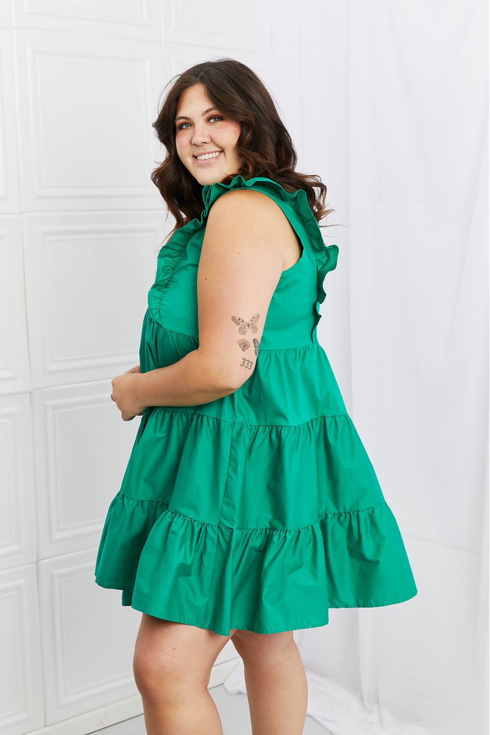 Hailey & CoRuffle Cap Sleeve Mini Dress in Green