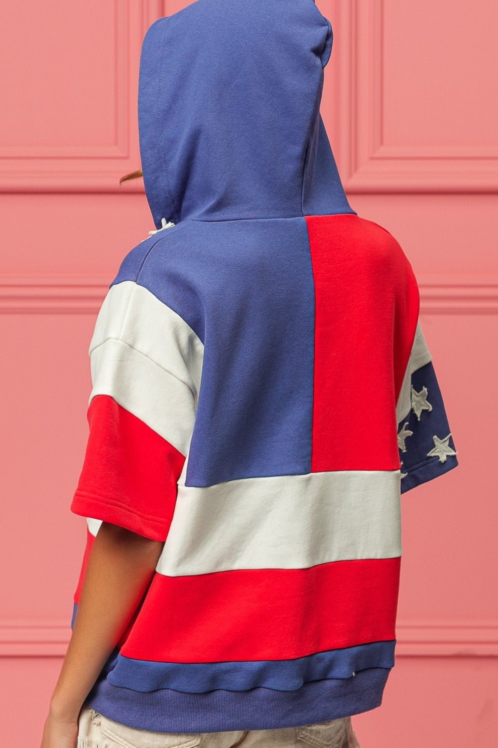 Half Sleeve American Flag Theme HoodieHoodieBiBi