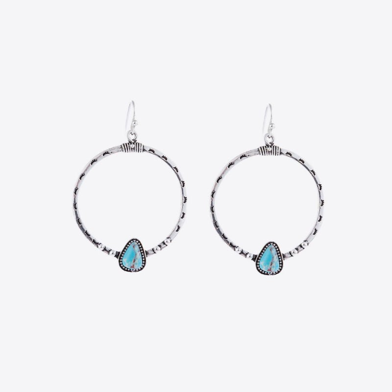 Hammered Silver Hoops Turquoise EarringsEarringsBeach Rose Co.