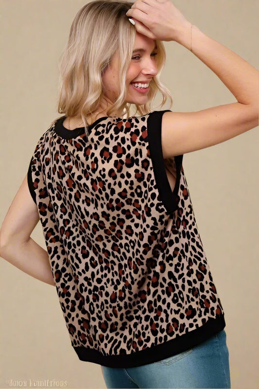 Haptics - Black Leopard Print Cap Sleeve Sweater