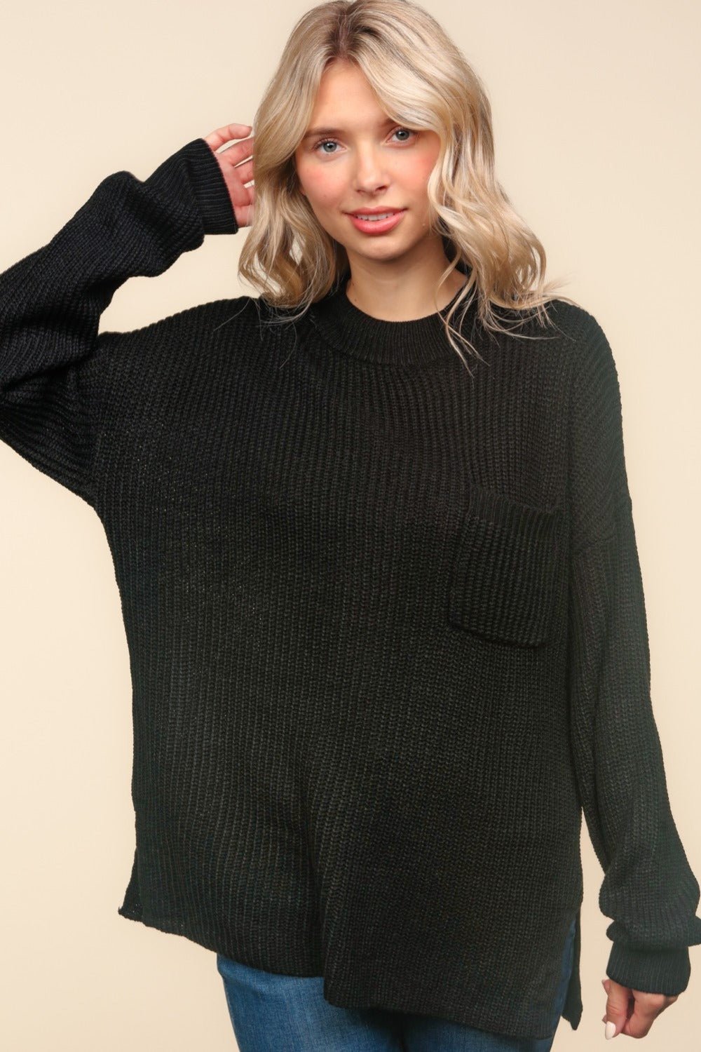 Haptics - Black Mock Neck Knit Tunic Top