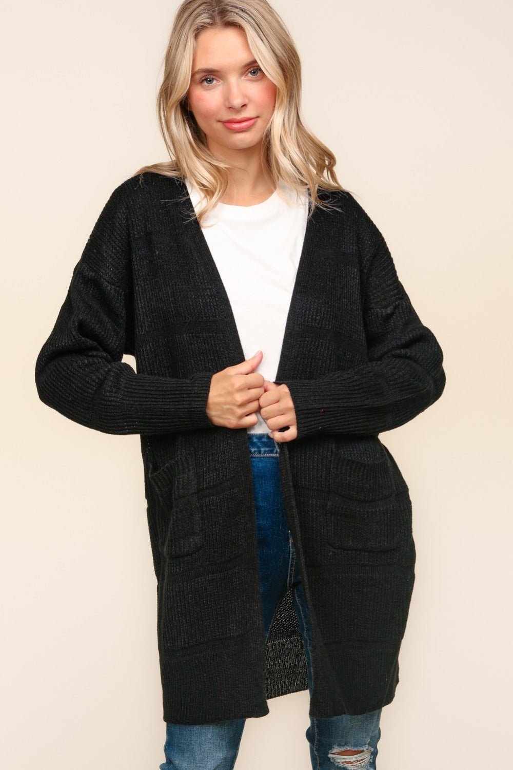 Haptics - Black Open Front Cardigan with Pockets